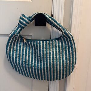 Melie Bianco Anthropologie Teal and White Shoulder Bag